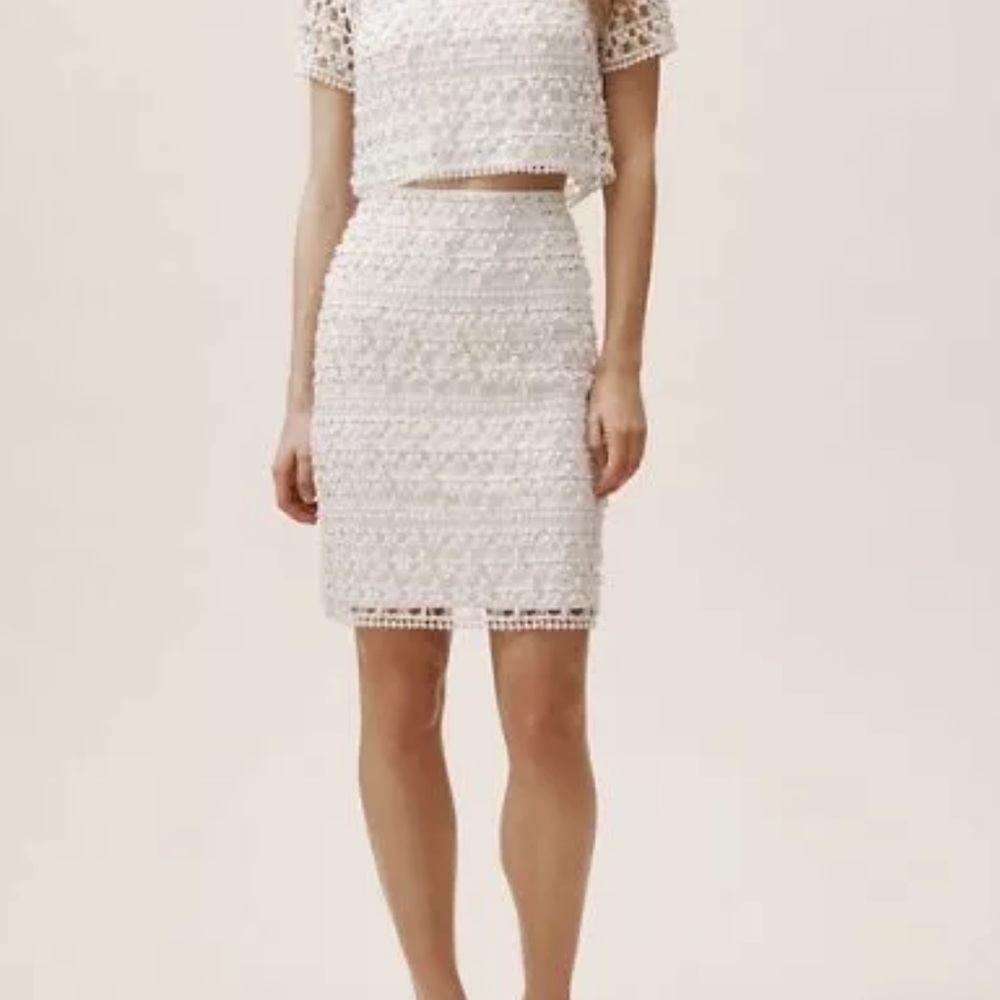Anthropologie BHLDN Payton Crochet Lace Beaded Skirt Style Reception 11 White XS